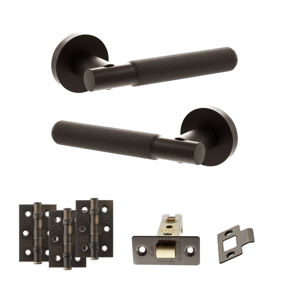 Quality image of Senza Pari Rosarno Door Handle Pack (Latch Set - 3" CE Latch, 3" Fire Rated Hinges x3) - Urban Dark Bronze | Sku. adpspr170udb2 | available from Trade Door Handles.