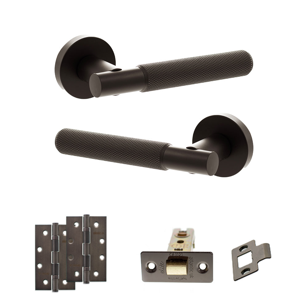 Quality image of Senza Pari Rosarno Door Handle Pack (Latch Set - 3" CE Latch, 4" Slim Knuckle Hinges x2) - Urban Dark Bronze | Sku. adpspr170udb6 | available from Trade Door Handles.