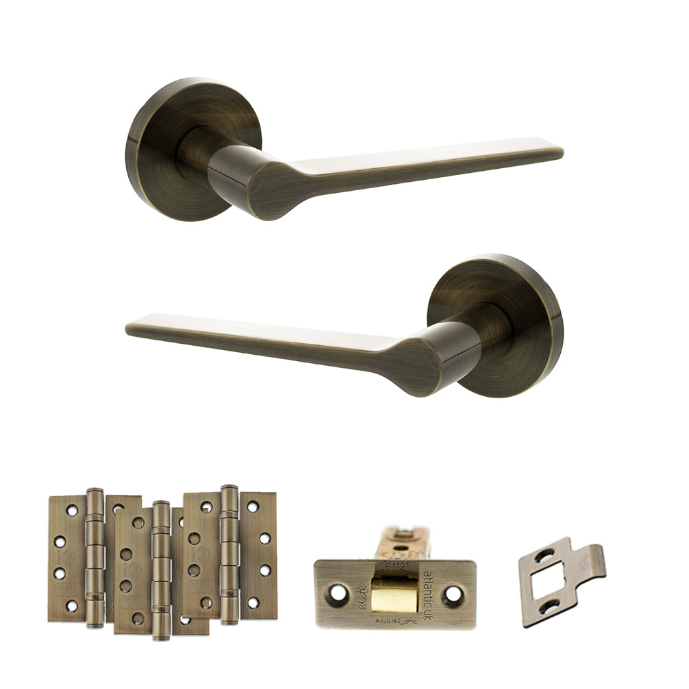 Quality image of Senza Pari Laviano Door Handle Pack (Latch Set - 2.5" CE Latch, 4" Fire Rated Hinges x3) - Antique Brass | Sku. adpspr180ab3 | available from Trade Door Handles.