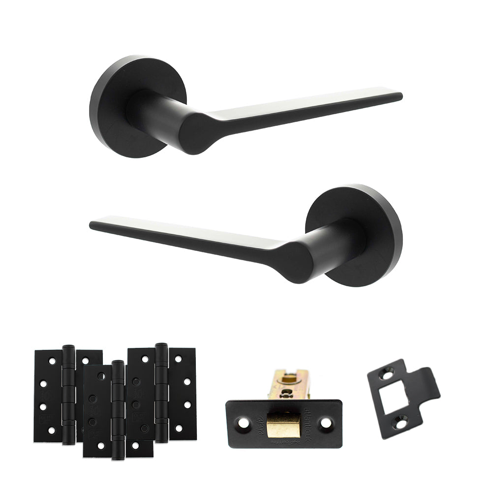 Quality image of Senza Pari Laviano Door Handle Pack (Latch Set - 2.5" CE Latch, 4" Fire Rated Hinges x3) - Matt Black | Sku. adpspr180mb3 | available from Trade Door Handles.
