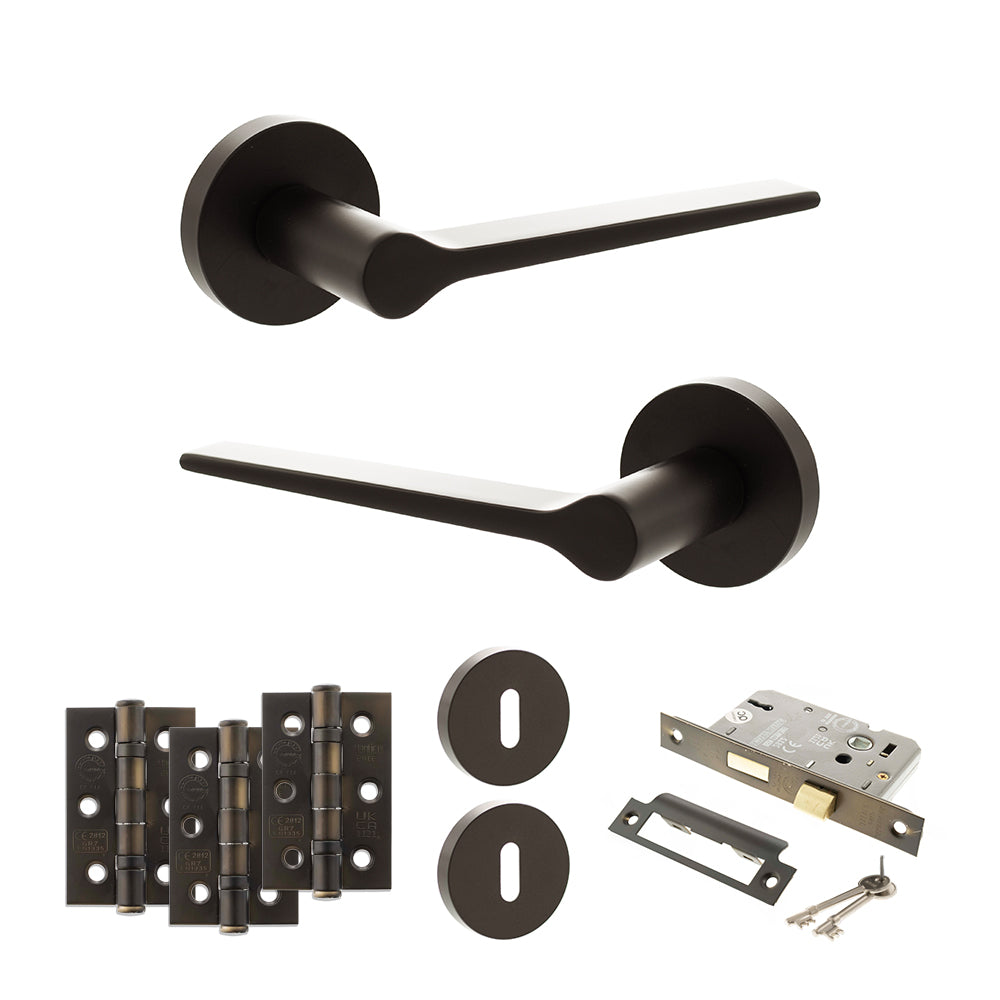 Quality image of Senza Pari Laviano Door Handle Pack (3 Lever Lock Set - 3" CE Sashlock, 3" Fire Rated Hinges x3) - Urban Dark Bronze | Sku. adpspr180udb15 | available from Trade Door Handles.