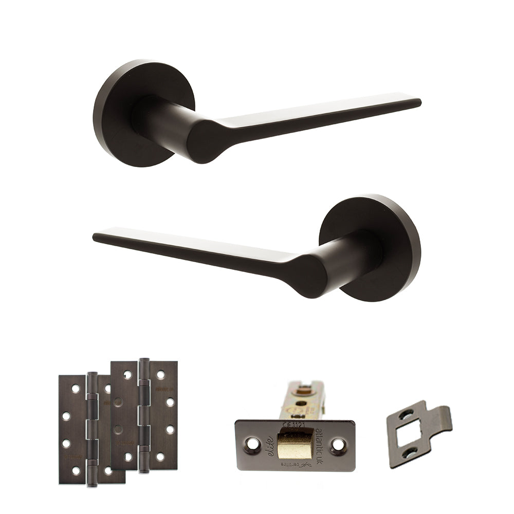 Quality image of Senza Pari Laviano Door Handle Pack (Latch Set - 3" CE Latch, 4" Slim Knuckle Hinges x2) - Urban Dark Bronze | Sku. adpspr180udb6 | available from Trade Door Handles.
