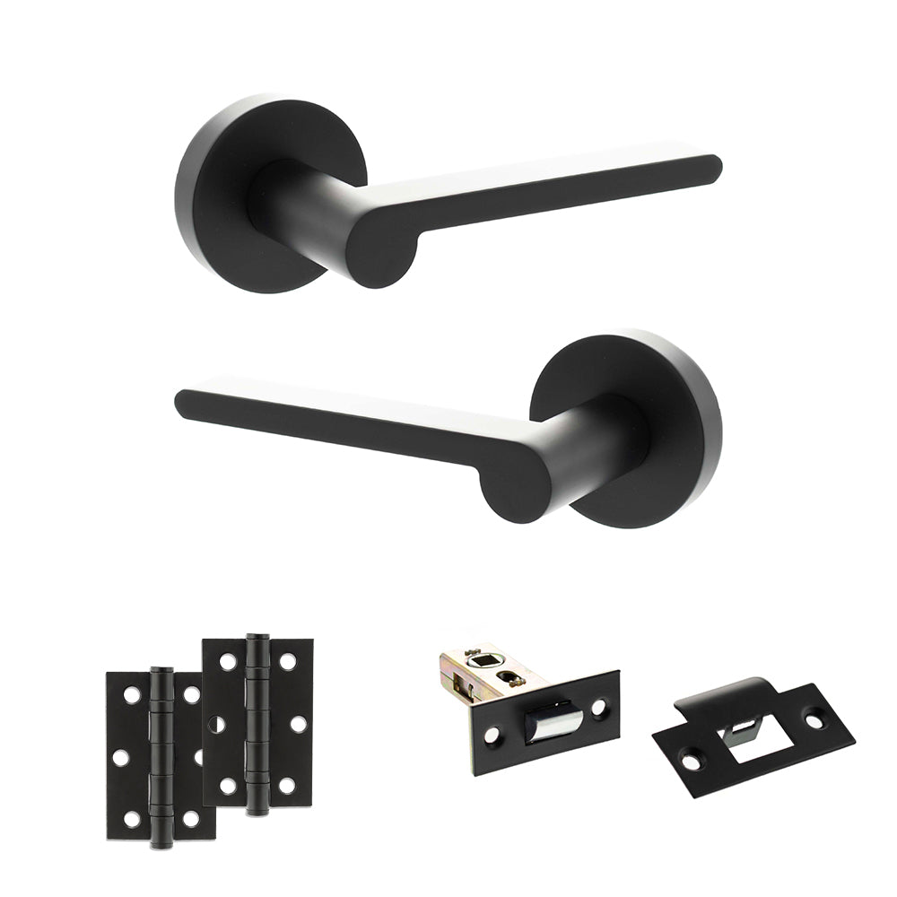 Quality image of Senza Pari Darrio Door Handle Pack (Latch Set - 2.5" Latch, 3" Hinges x2) - Matt Black | Sku. adpspro218mb7 | available from Trade Door Handles.