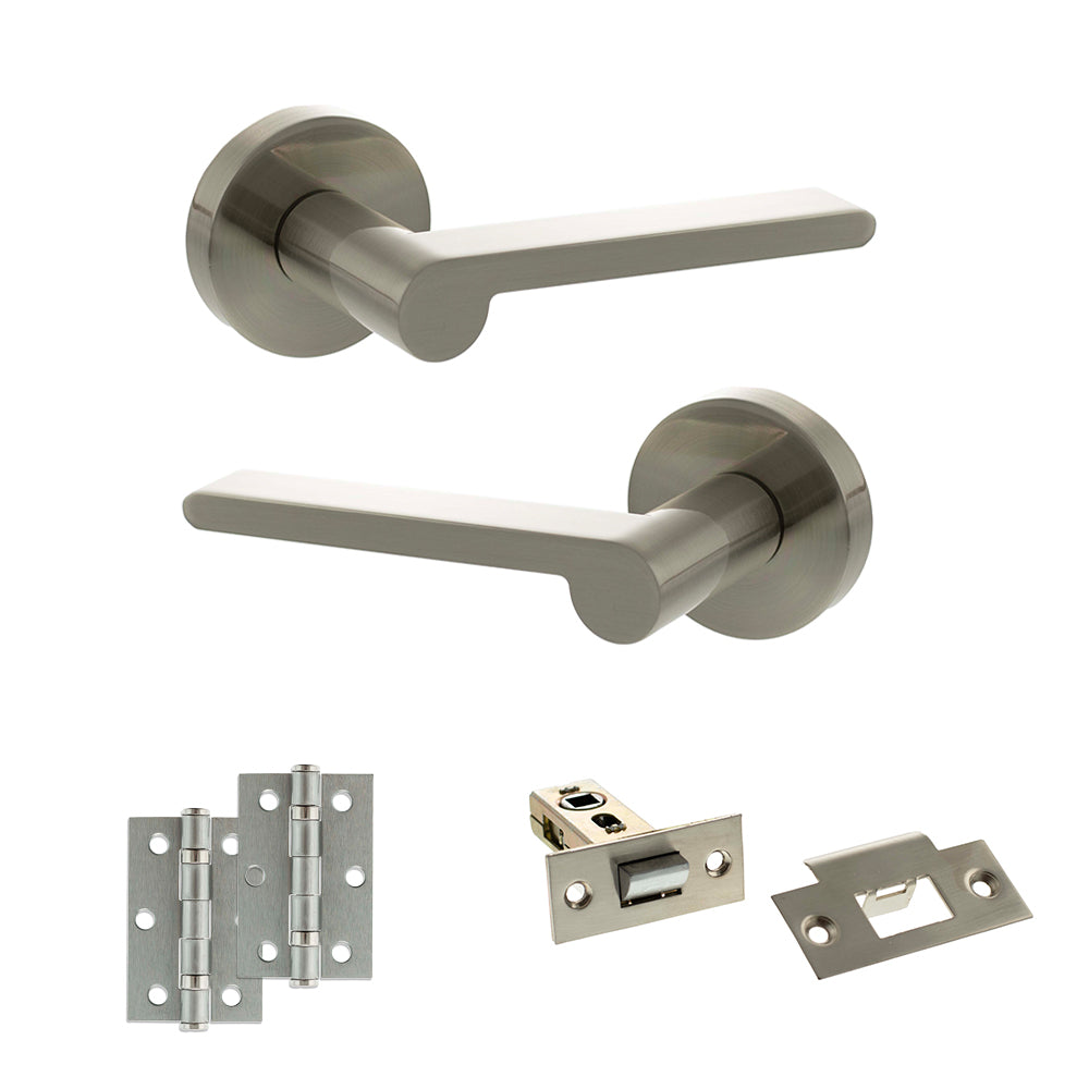 Quality image of Senza Pari Darrio Door Handle Pack (Latch Set - 2.5" Latch, 3" Hinges x2) - Satin Nickel | Sku. adpspro218sn7 | available from Trade Door Handles.