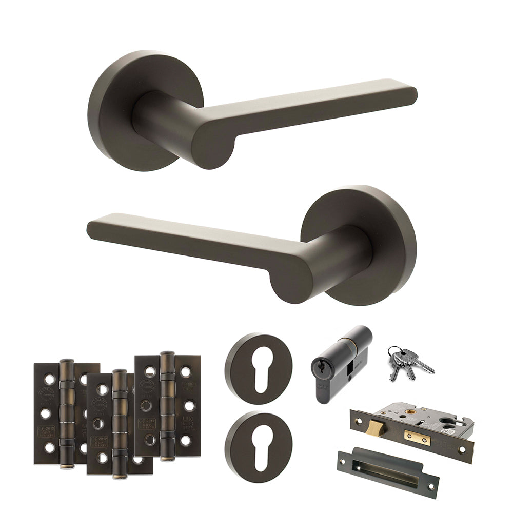 Quality image of Senza Pari Darrio Door Handle Pack (Euro Lock Set - 2.5" CE Sashlock, 3" Fire Rated Hinges x3) - Urban Dark Bronze | Sku. adpspro218udb20 | available from Trade Door Handles.