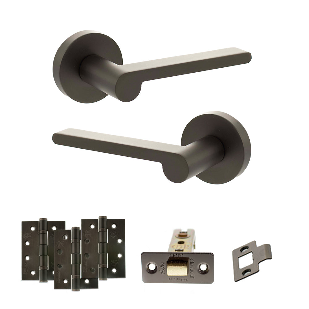 Quality image of Senza Pari Darrio Door Handle Pack (Latch Set - 3" CE Latch, 4" Fire Rated Hinges x3) - Urban Dark Bronze | Sku. adpspro218udb4 | available from Trade Door Handles.
