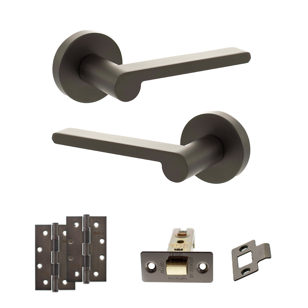 Quality image of Senza Pari Darrio Door Handle Pack (Latch Set - 2.5" CE Latch, 4" Slim Knuckle Hinges x2) - Urban Dark Bronze | Sku. adpspro218udb5 | available from Trade Door Handles.