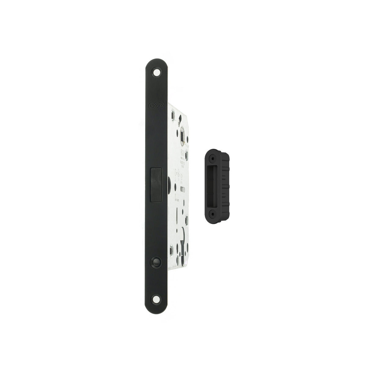 Quality image of AGB Polaris 2XT Magnetic Euro Profile Sashlock 50mm backset with strike plates for ALU doors - Matt Black | Sku. agb2xte50mb-alu | available from Trade Door Handles.