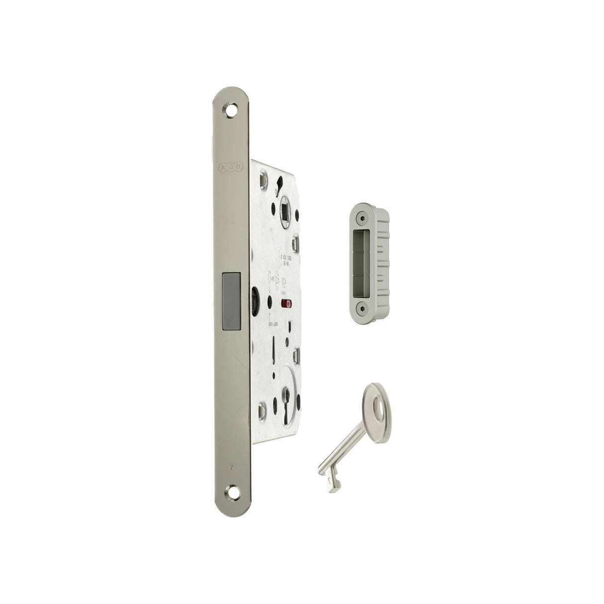 Quality image of AGB Polaris 2XT Magnetic Key Sashlock 50mm backset with strike plates for ALU doors - Satin Chrome | Sku. agb2xtlk50sc-alu | available from Trade Door Handles.