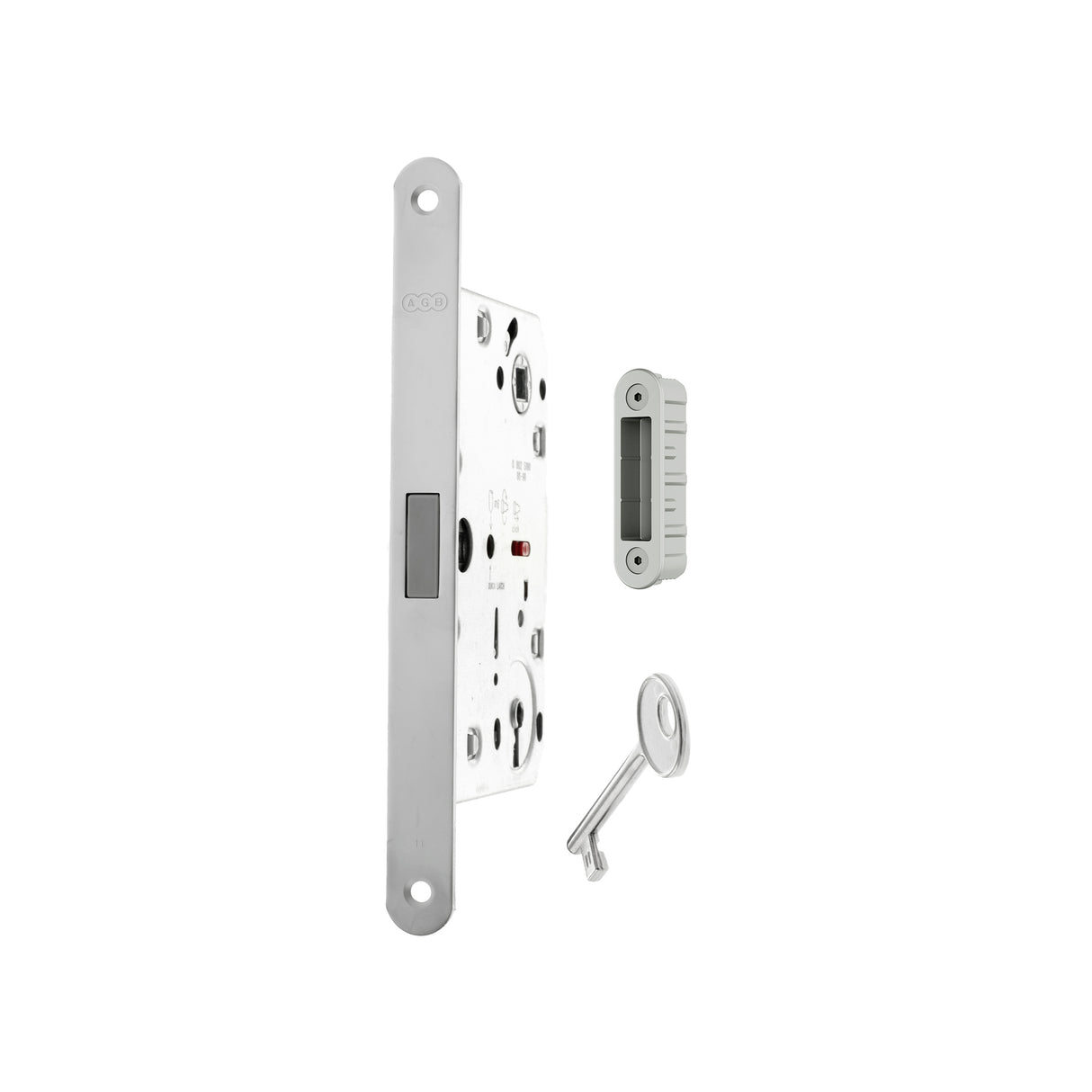 Quality image of AGB Polaris 2XT Magnetic Key Sashlock 50mm backset with strike plates for ALU doors - White | Sku. agb2xtlk50wh-alu | available from Trade Door Handles.