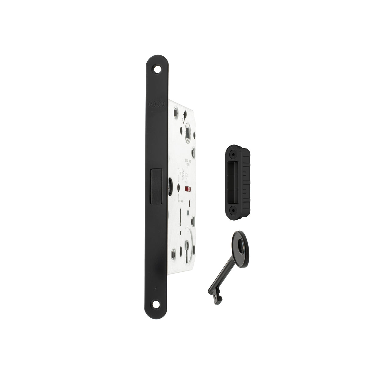 Quality image of AGB Polaris 2XT Magnetic Key Sashlock 60mm backset with strike plates for ALU doors - Matt Black | Sku. agb2xtlkmb-alu | available from Trade Door Handles.