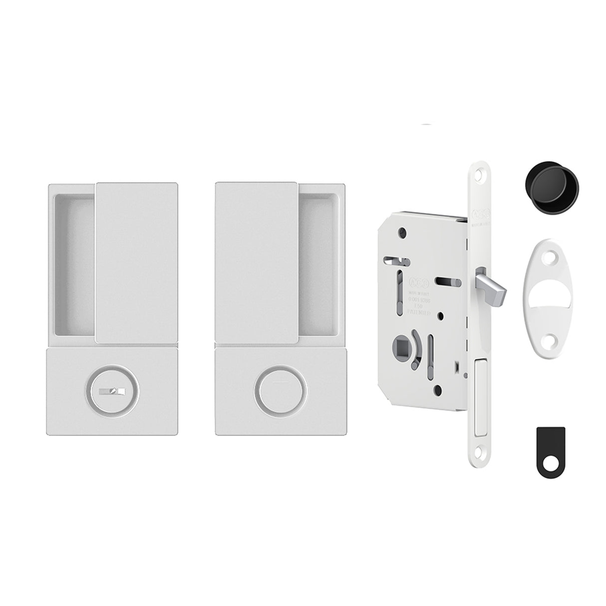 Quality image of AGB Wave Flush Pocket Door Handle & Bathroom Lock Set - White | Sku. agbwbpdwh | available from Trade Door Handles.