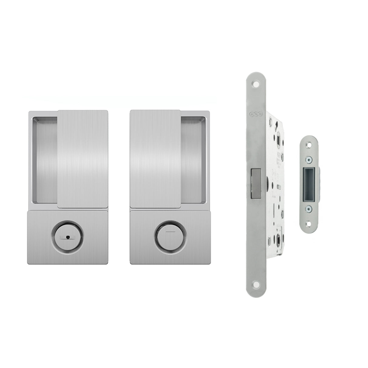 Quality image of AGB Wave Flush Door Handle & Bathroom Lock Set - Satin Chrome | Sku. agbwbsc | available from Trade Door Handles.