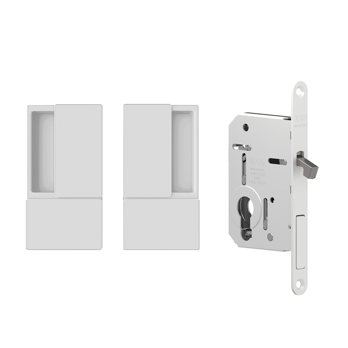 Quality image of AGB Wave Flush Pocket Door Handle & Euro Profile Lock Set - White | Sku. agbwepdwh | available from Trade Door Handles.