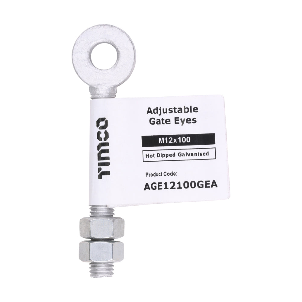 This is an image of Timco - Adjustable Gate Eye with Nuts - Hot Dipped Galvanised M12 x 100 (1 Each Unit) AGE12100GEA