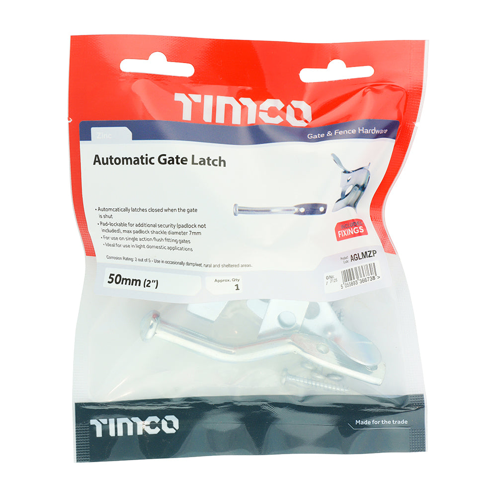 This is an image of Timco - Automatic Gate Latch - Zinc 2" (1 Each TIMbag) AGLMZP