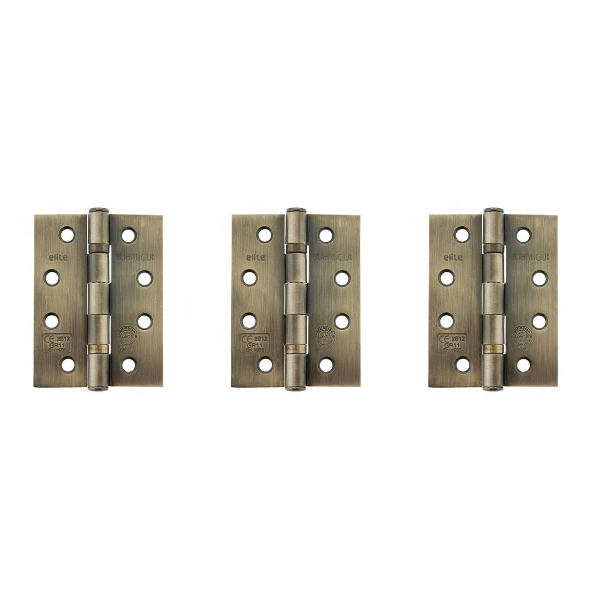 Quality image of Atlantic Ball Bearing Hinges Grade 11 Fire Rated 4" x 3" x 2.5mm set of 3 - Antique Brass | Sku. ahg111433ab-3 | available from Trade Door Handles.