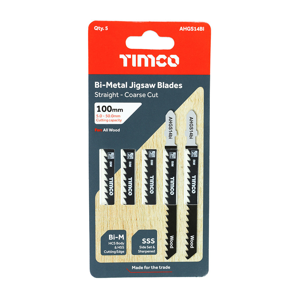 This is an image of Timco - Jigsaw Blades - Wood Cutting - Bi-Metal Blades - T144DF T144DF (5 Pieces Pack) AHGS14BI
