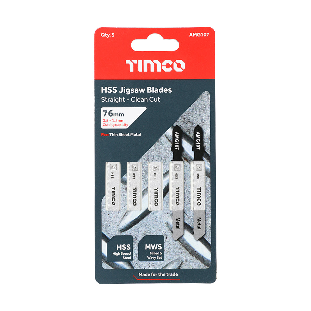 This is an image of Timco - Jigsaw Blades - Metal Cutting - HSS Blades - T118G T118G (5 Pieces Pack) AMG107