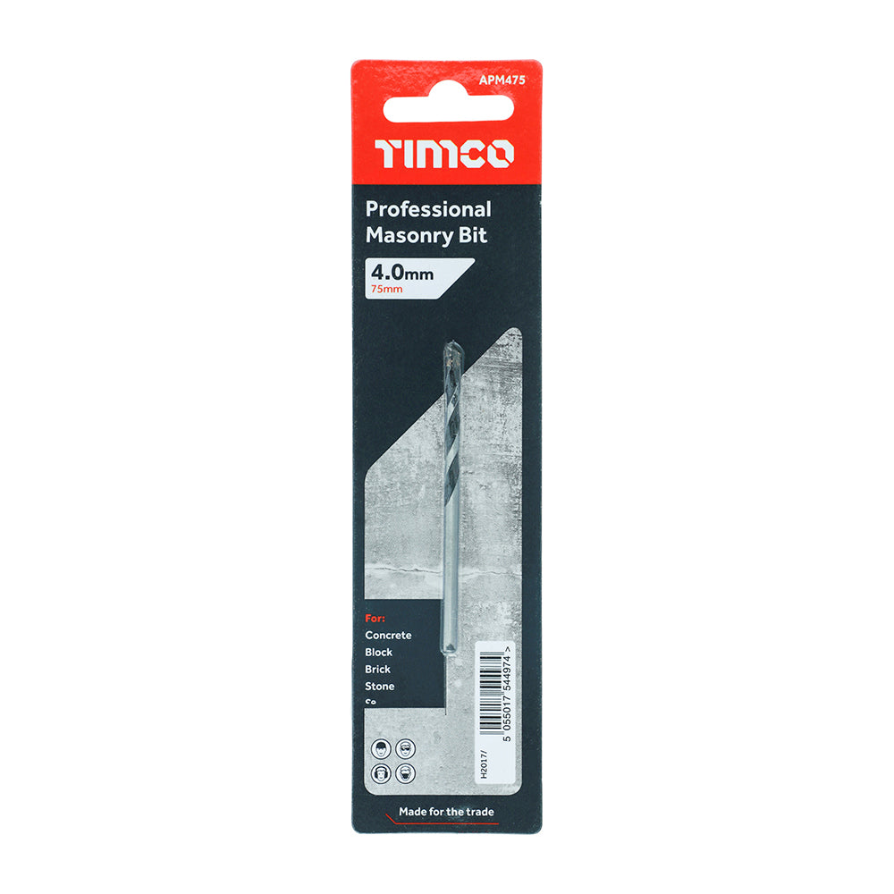 This is an image of Timco - Professional Masonry Bit 4.0 x 75 (1 Each Blister Pack) APM475