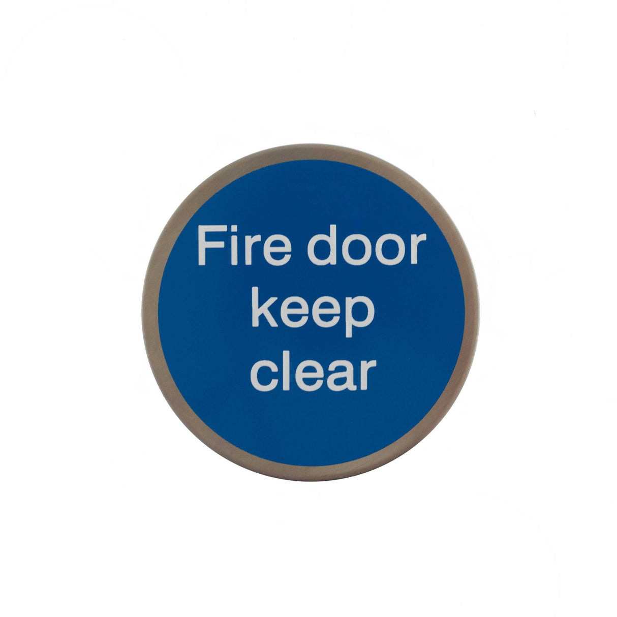 Quality image of Atlantic Fire Door Keep Clear Disc Sign 3M Adhesive 75mm - Satin Stainless Steel | Sku. as75fdkcasss | available from Trade Door Handles.