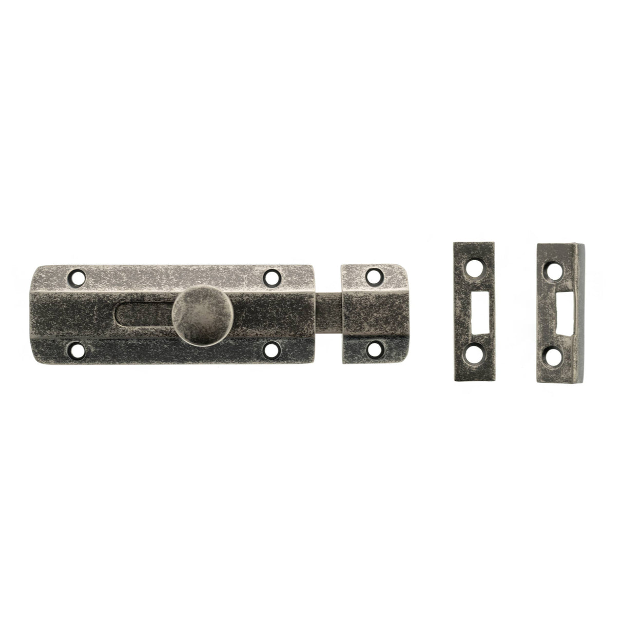 Quality image of Atlantic Solid Brass Surface Door Bolt 4" - Distressed Silver | Sku. asb4ds | available from Trade Door Handles.