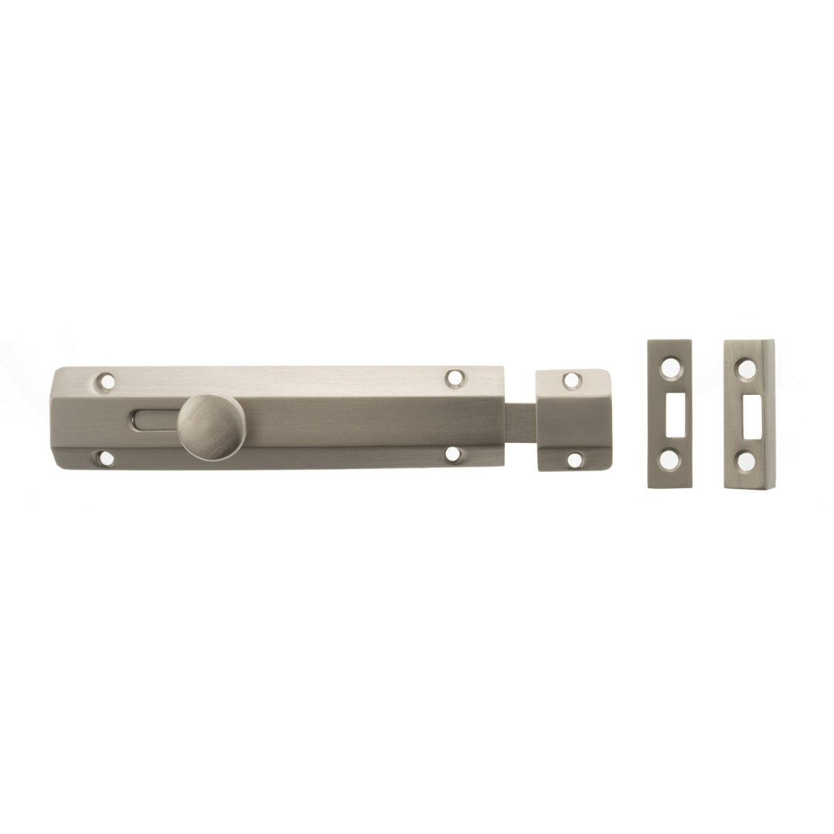 Quality image of Atlantic Solid Brass Surface Door Bolt 6" - Satin Nickel | Sku. asb6sn | available from Trade Door Handles.