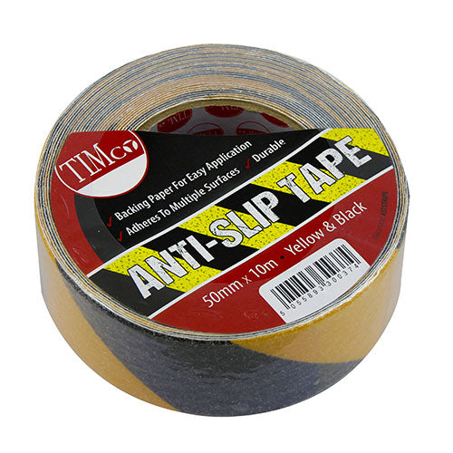 This is an image of Timco - Anti-Slip Tape - Yellow & Black 10m x 50mm (1 Each Roll) PCSASTSTRIPE