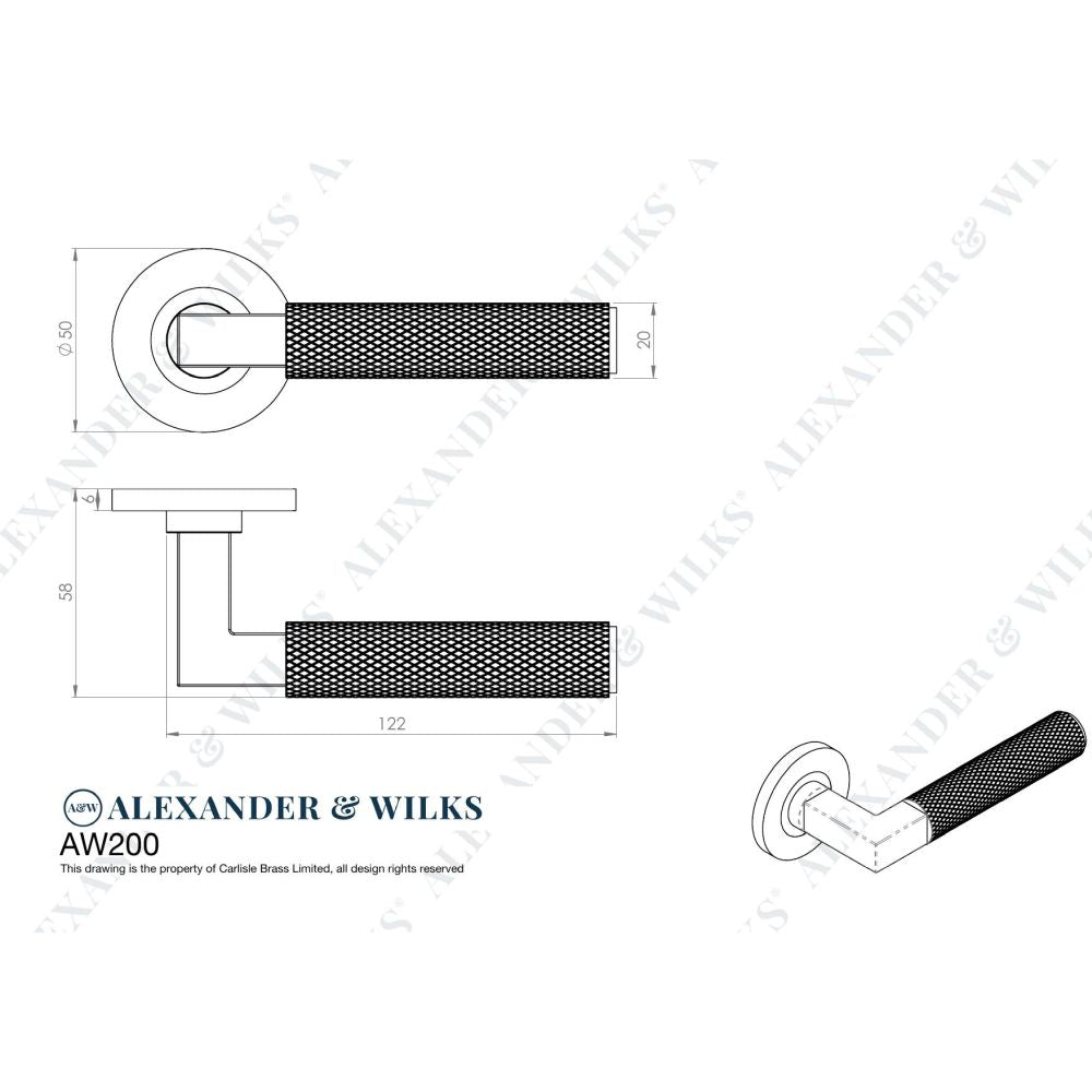 Line technical drawing image of Alexander & Wilks - Hurricane Knurled Lever on Round Rose - Polished Nickel PVD | Sku. aw200pnpvd | Trade Door Handles.
