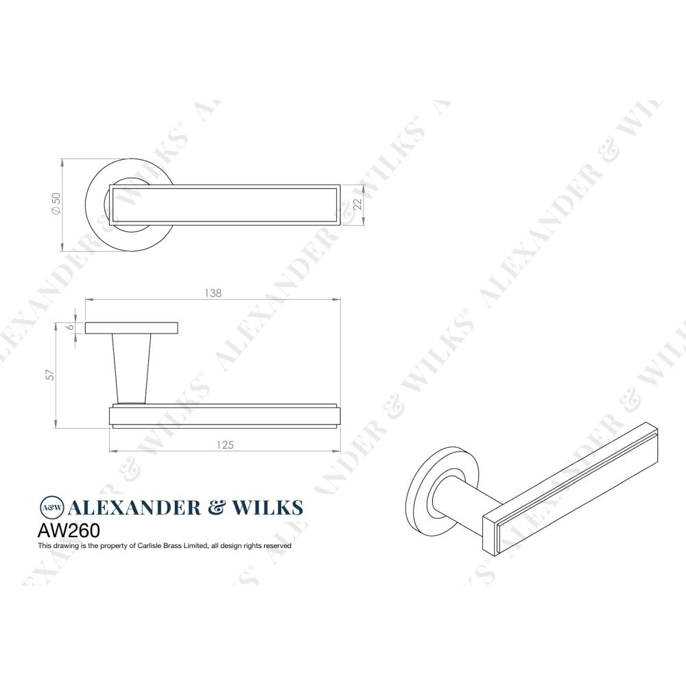 Line technical drawing image of Alexander & Wilks Jesper Lever on Rose-Polished Chrome | Sku. AW260PC | Trade Door Handles.