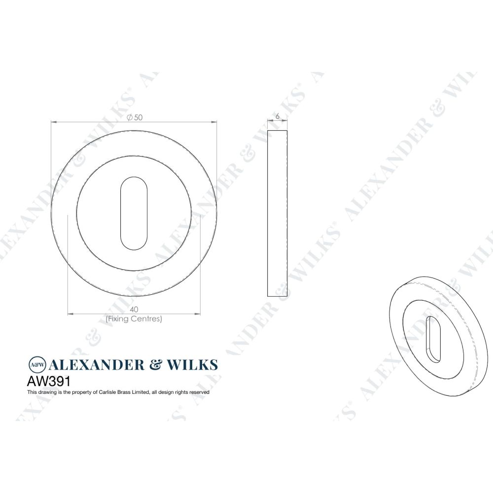 Line technical drawing image of Alexander & Wilks - Concealed Fix Escutcheon Standard Profile - Antique Brass | Sku. aw391ab | Trade Door Handles.