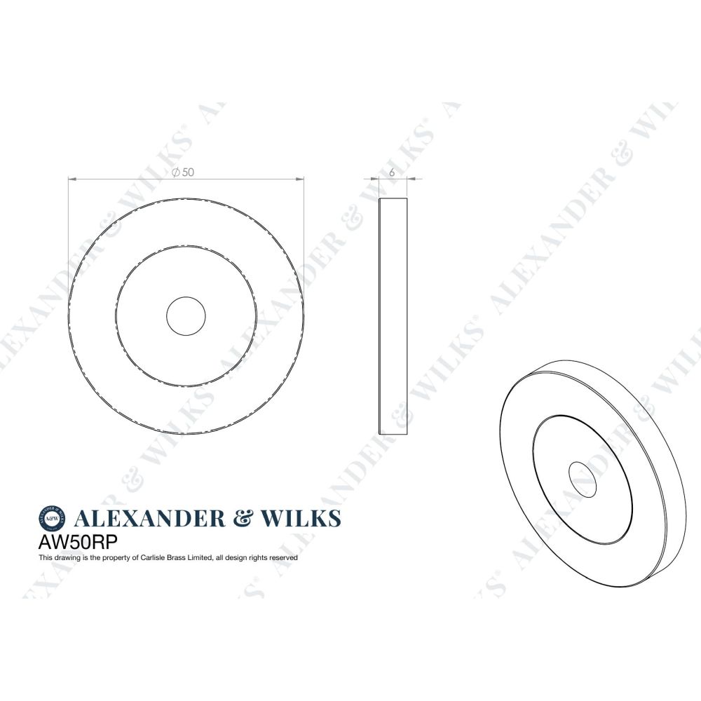 Line technical drawing image of Alexander & Wilks - Rose Packs to Suit Pull Handles - Dark Bronze | Sku. aw50rp-dbz | Trade Door Handles.