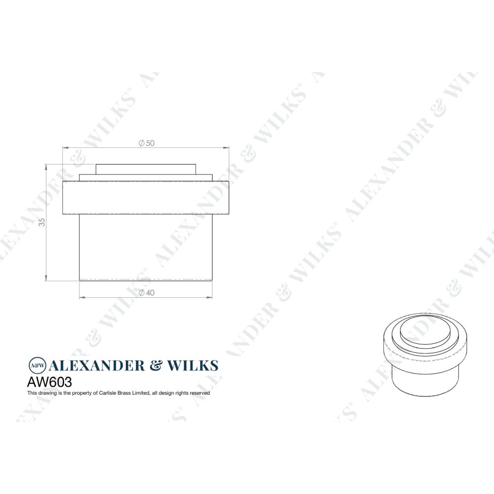 Line technical drawing image of Alexander & Wilks - Plain Floor Mounted Door Stop - Antique Brass | Sku. aw603ab | Trade Door Handles.