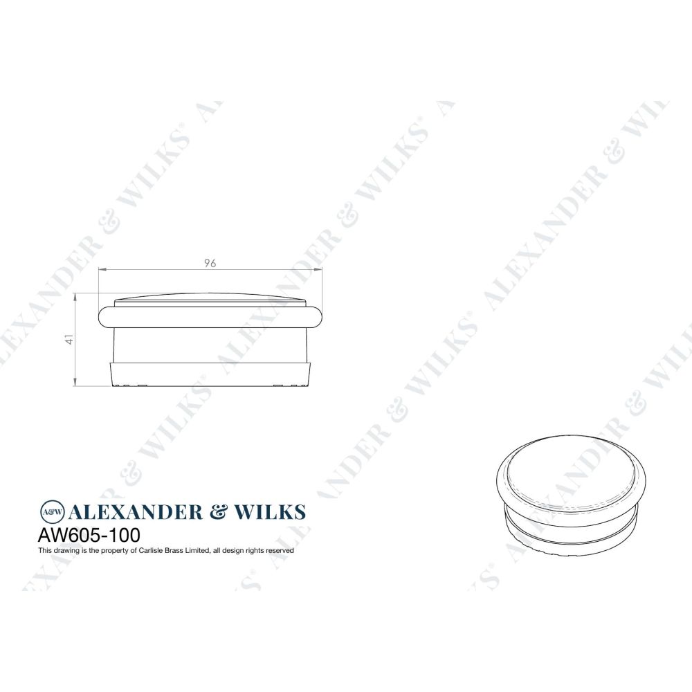Line technical drawing image of Alexander & Wilks - Freestanding Portable Door Stop - Diameter 100mm - Satin Chrome | Sku. aw605-100-sc | Trade Door Handles.