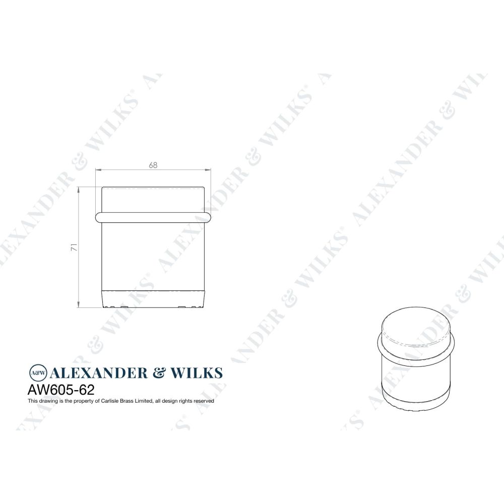 Line technical drawing image of Alexander & Wilks - Freestanding Portable Door Stop - Diameter 62mm - Satin Chrome | Sku. aw605-62-sc | Trade Door Handles.