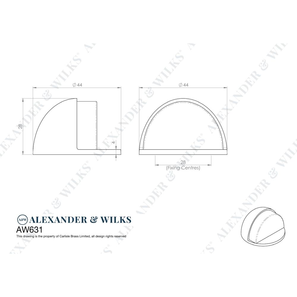 Line technical drawing image of Alexander & Wilks - Shield Floor Mounted Door Stop - Polished Chrome | Sku. aw631pc | Trade Door Handles.