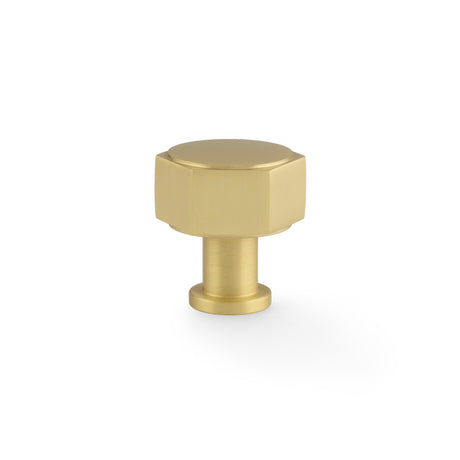 This is an image showing Alexander & Wilks - Vesper Hex Cabinet Knob - Satin Brass aw828-33-sb available to order from Trade Door Handles in Kendal, quick delivery and discounted prices.