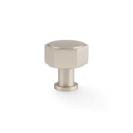 This is an image showing Alexander & Wilks - Vesper Hex Cabinet Knob - Satin Nickel aw828-33-sn available to order from Trade Door Handles in Kendal, quick delivery and discounted prices.