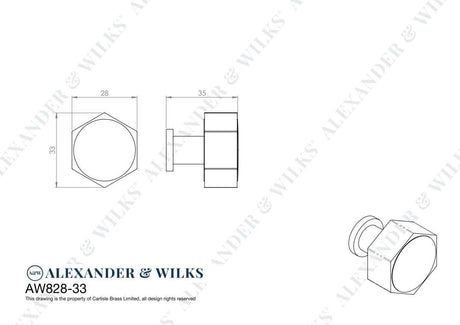 This is an image showing Alexander & Wilks Line Drawings - Vesper Hex Cabinet Knob - Antique Brass aw828-33-ab available to order from Trade Door Handles in Kendal, quick delivery and discounted prices.