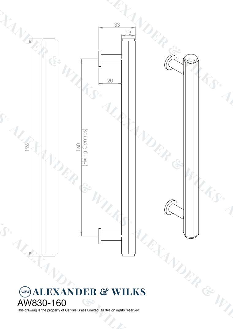 This is an image showing Alexander & Wilks Line Drawings - Vesper Hex T - Bar Cabinet Pull - Satin Brass - 160mm C/C aw830-160-sb available to order from Trade Door Handles in Kendal, quick delivery and discounted prices.