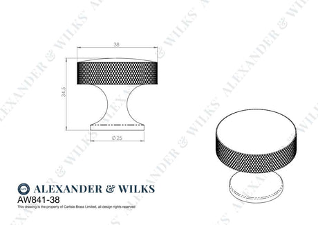 Alexander & Wilks Berlin Cupboard Knob - Satin Chrome - 38mm