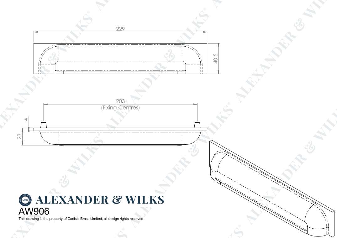 Alexander & Wilks Quantock Cup Pull Handle - Antique Brass - Centres 203mm