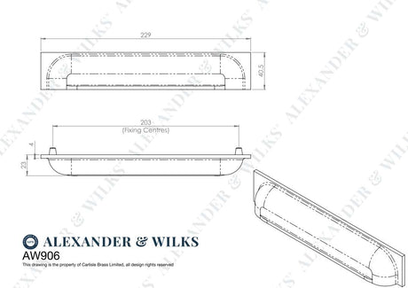 Alexander & Wilks Quantock Cup Pull Handle - Satin Nickel - Centres 203mm