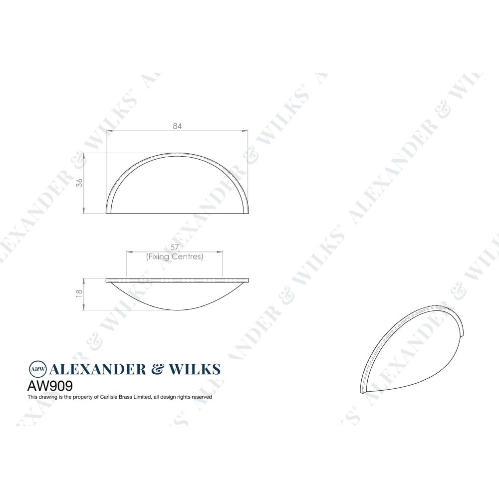 Line technical drawing image of Alexander & Wilks Quieslade Cup Handle - Polished Nickel | Sku. aw909pn | Trade Door Handles.
