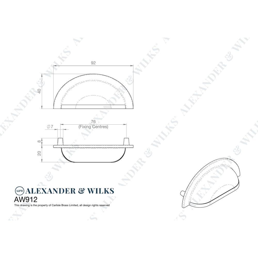 Line technical drawing image of Alexander & Wilks Bardom Hammered Ridged Cup Pull-Dark Bronze | Sku. AW912DBZ | Trade Door Handles.