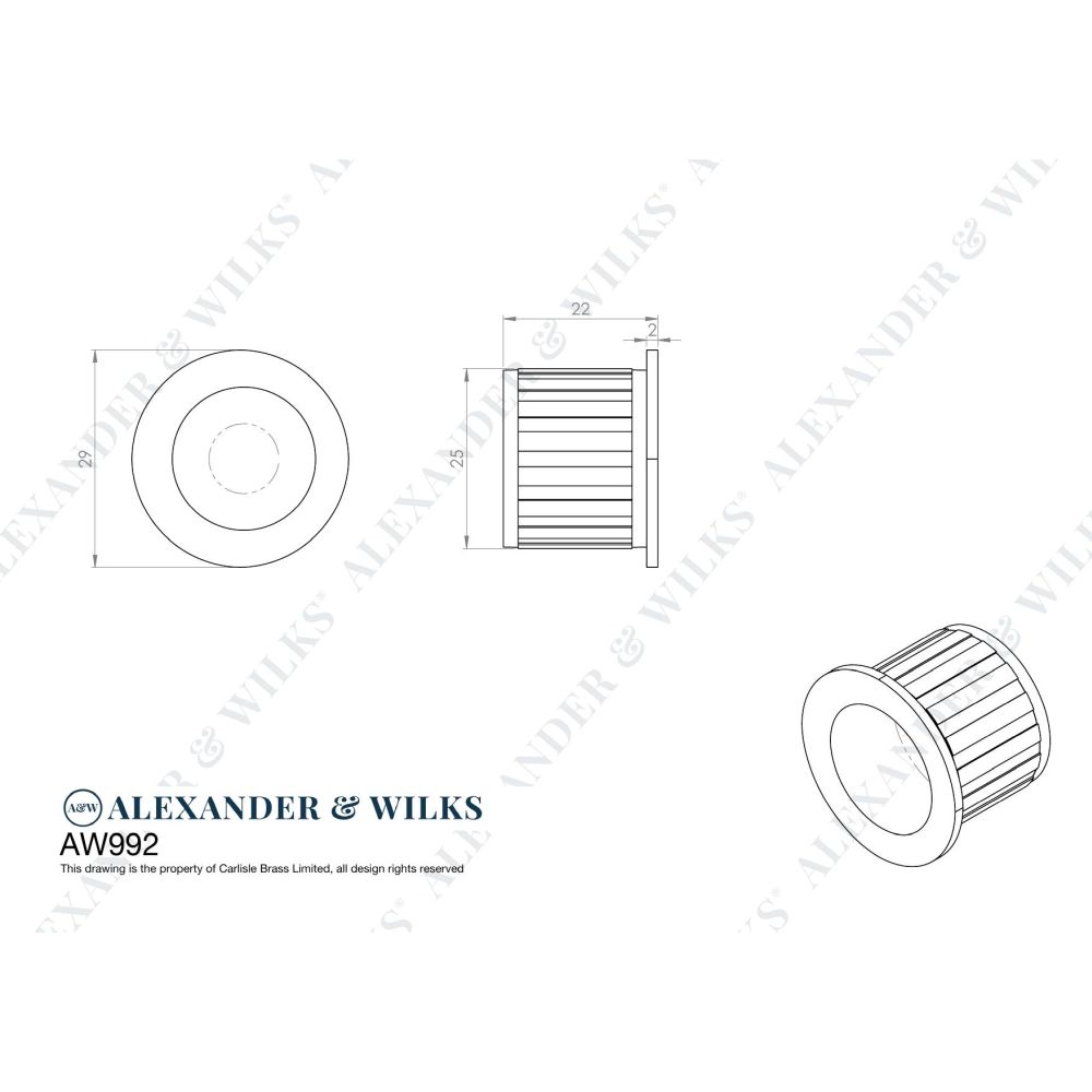 Line technical drawing image of Alexander & Wilks - Round Sliding Door Finger Edge Pull-Dark Bronze PVD | Sku. aw992dbzpvd | Trade Door Handles.
