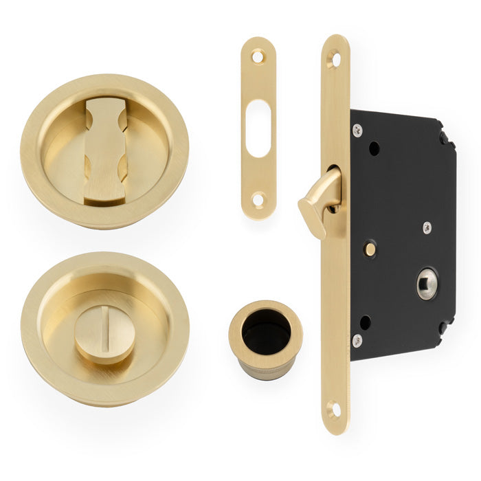 Alexander & Wilks - Radius Sliding Door Lock Set - Satin Brass PVD aw110rsbpvd