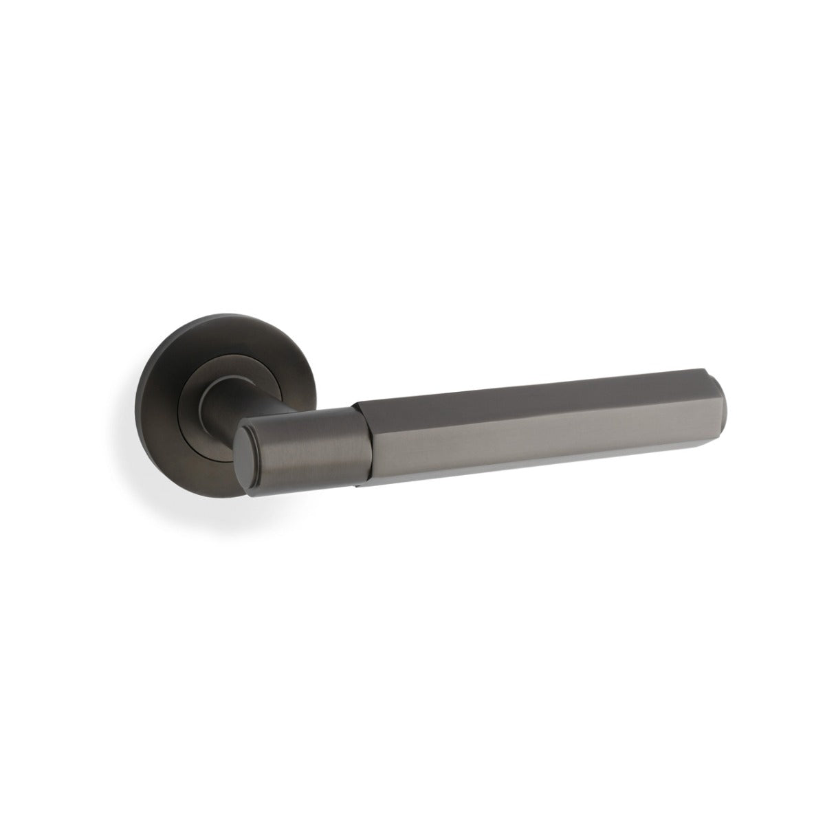 High quality image of Alexander & Wilks - Spitfire Hex Lever on Round Rose - Dark Bronze | Sku. aw224dbz | Trade Door Handles.