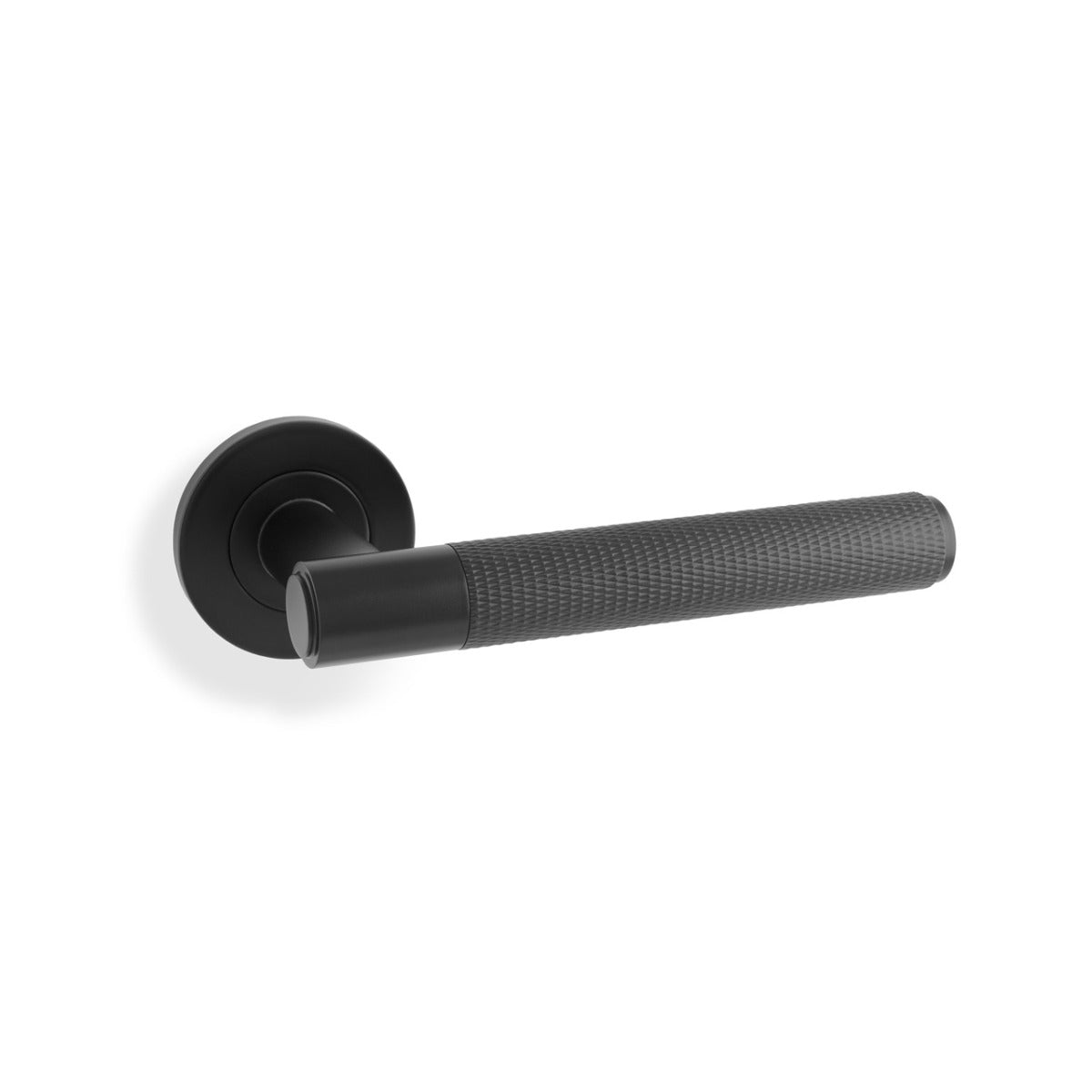 High quality image of Alexander & Wilks - Spitfire Knurled Lever on Round Rose - Black | Sku. aw220bl | Trade Door Handles.