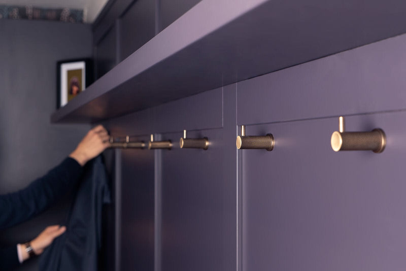 Alexander and Wilks single coat hooks in antique brass